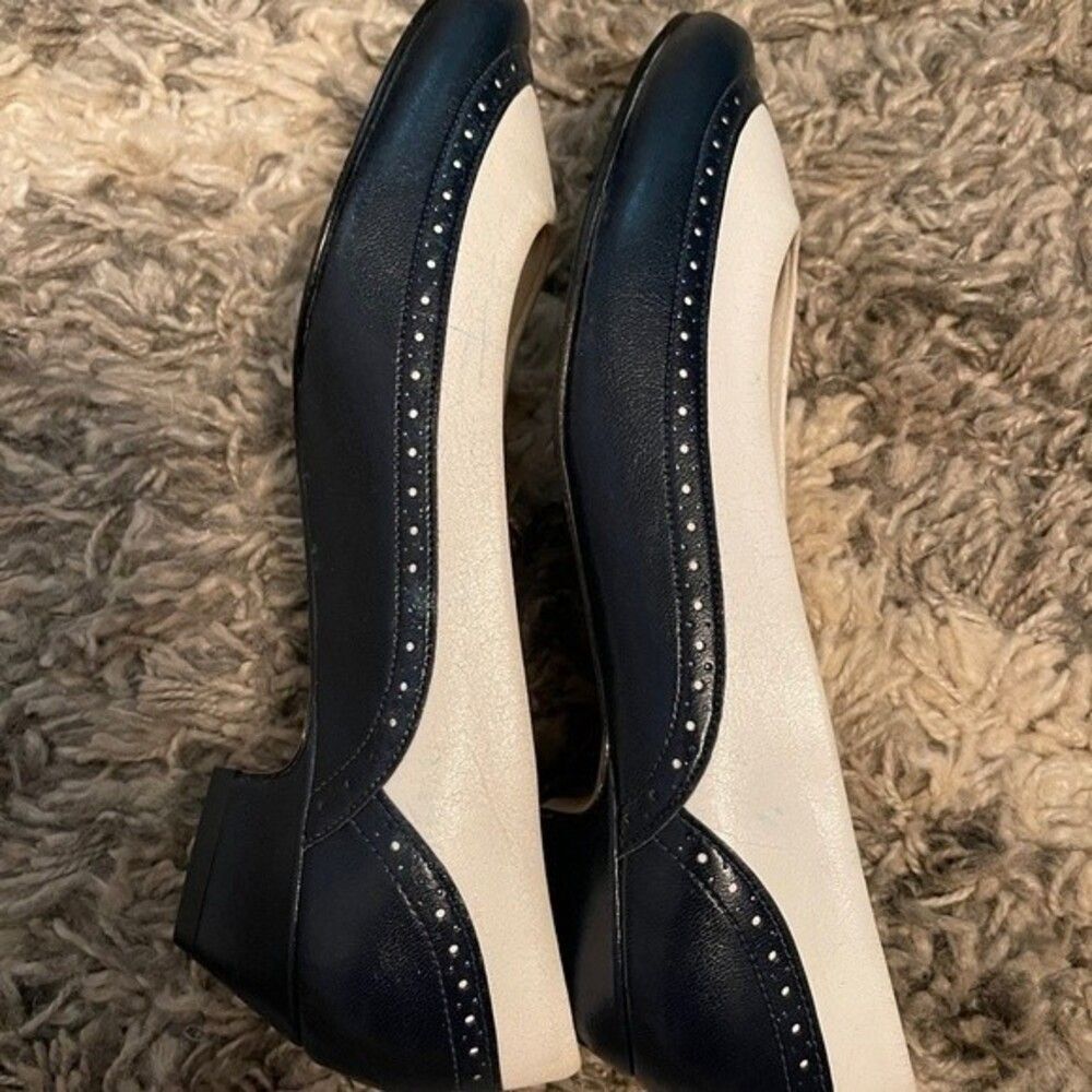 Vintage HUSH PUPPIES SOFT FLEX MADE IN 🇺🇸 NAVY BLUE BONE WHITE HEEL Size 7 - Picture 12 of 16